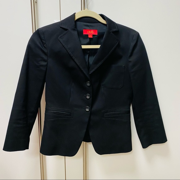 LaVia Suit Jacket Black Cotton/Spandex Size 2 Worn Once by Piazza Sempione